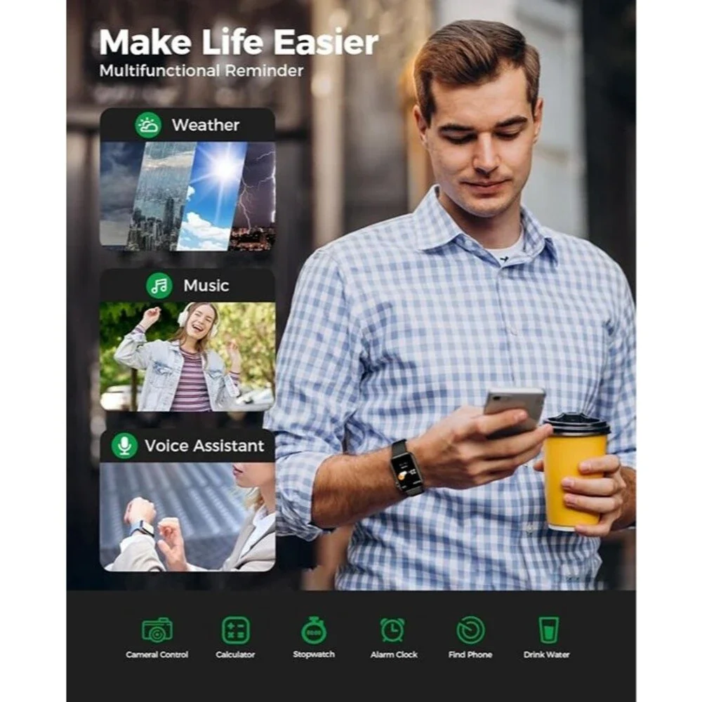 Smart Watch Fitness Tracker (Answer/Make Call)